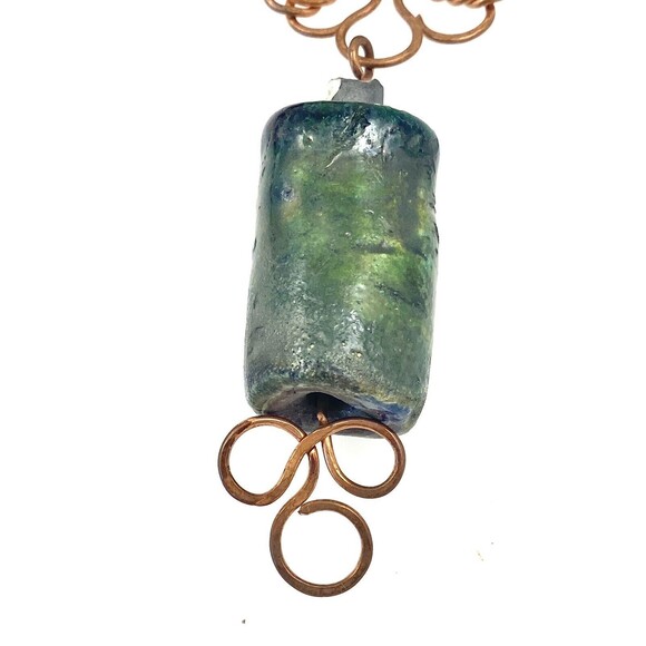 Vintage Rustic Tribal Western Oxidized Cooper Clay Beads Necklace 17" Handcraft - Picture 10 of 11